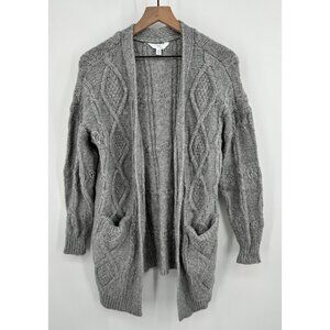Time & Tru Cable Knit Cardigan Women Small Grey Open Front Chucky NWT